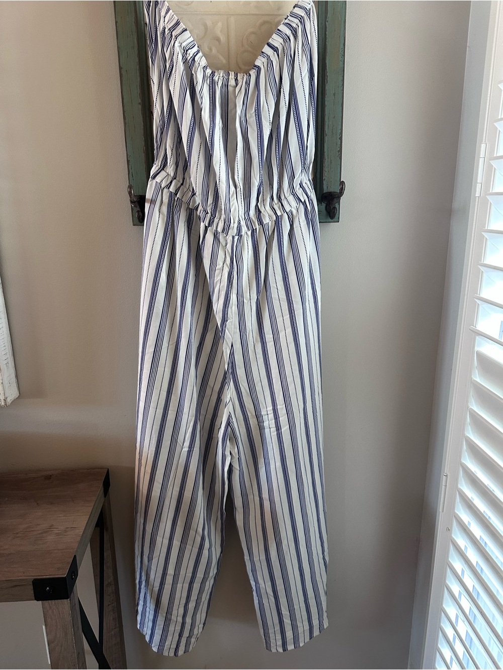 NWT HEM & Thread Blue & White Striped Wide Leg Jumpsuit | Size Large | Tie Waist